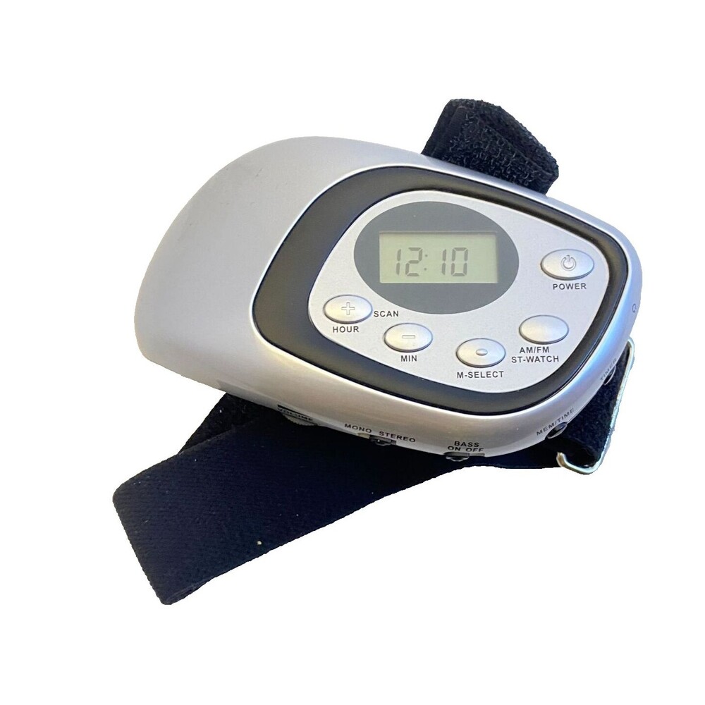 #6149 AM FM Clock Radio Timer Armband Battery operated no headphones